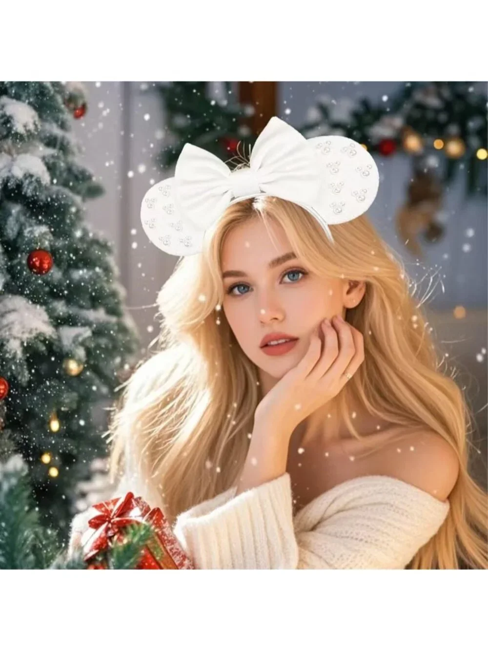 Women white cloth Hair Handmade Mickey Mouse Costume Headband